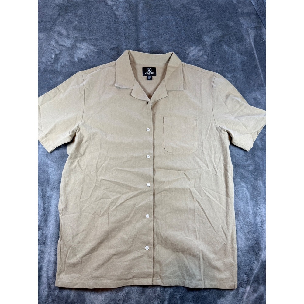 NWOT Volcom Brown Mens‎ Tan Short Sleeve Button Up Camp Shirt M-M